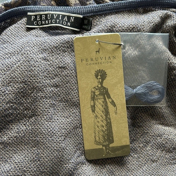 Peruvian Connection Al Fresco Pinafore Pima Cotton Tank Dress Blue Tan Sz M NEW - Picture 10 of 14